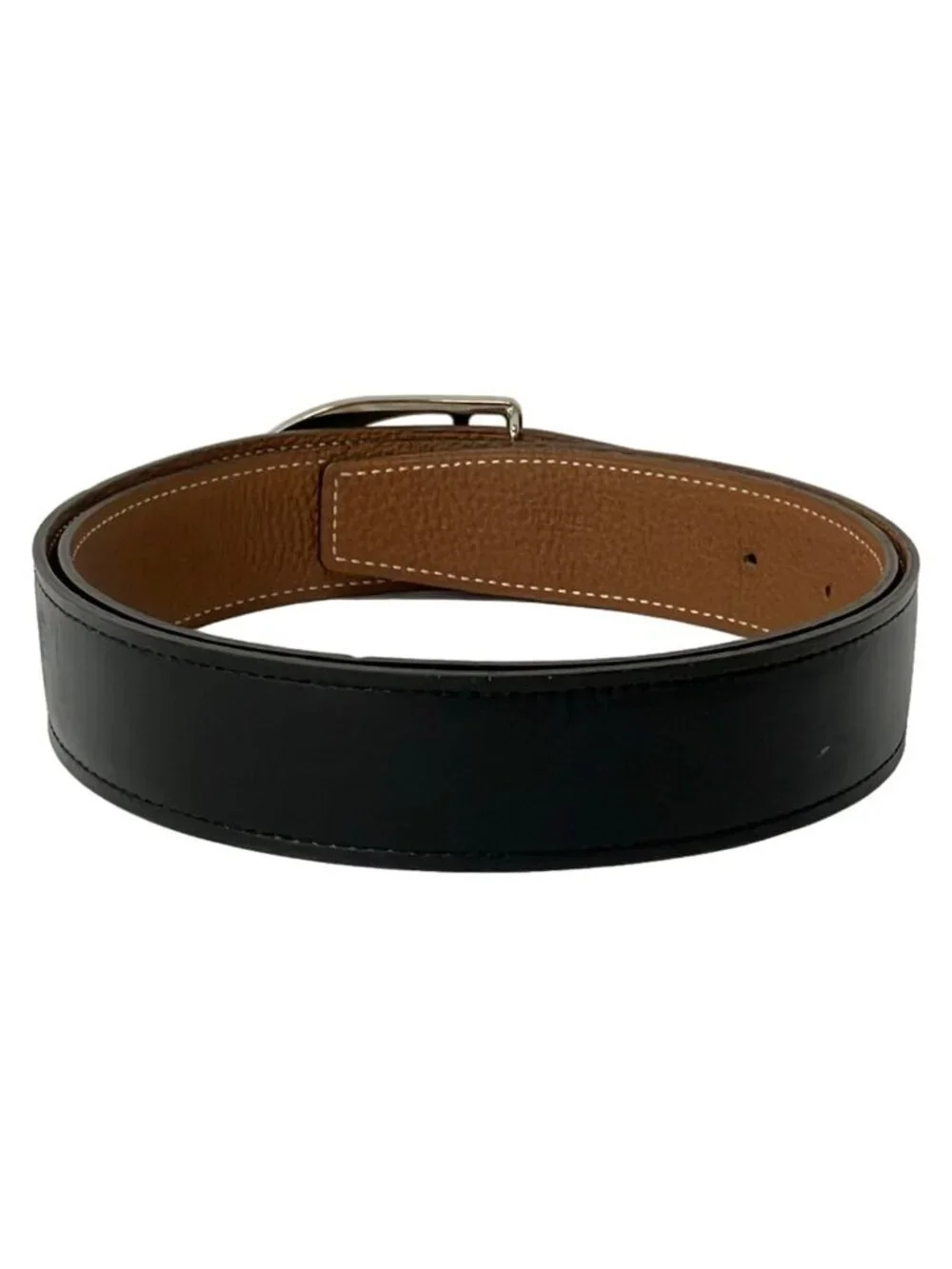 Hermes Belt 80 Etrier Dark Brown Black Silver Leather